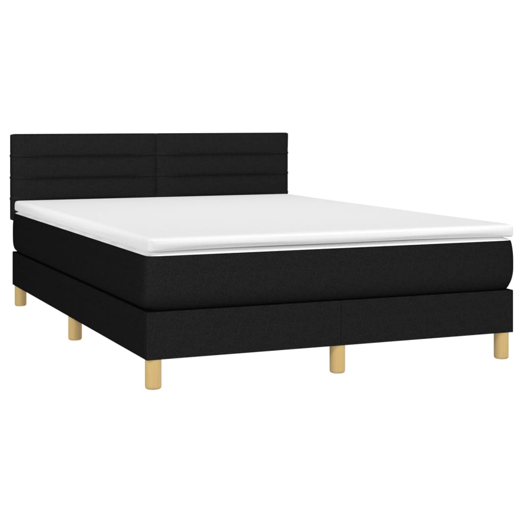 vidaXL Box spring postelja z vzmetnico LED črna 140x200 cm blago