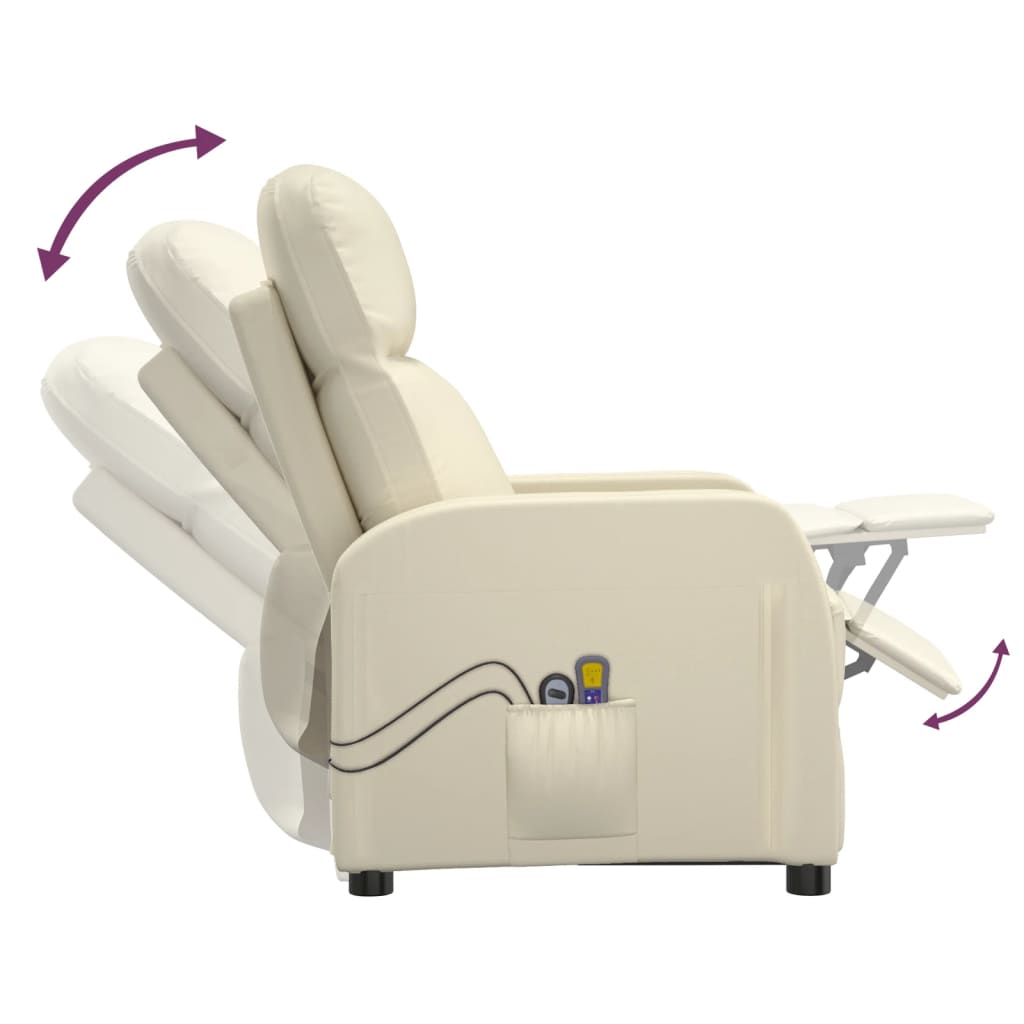 vidaXL Električni masažni naslanjač kremno belo umetno usnje