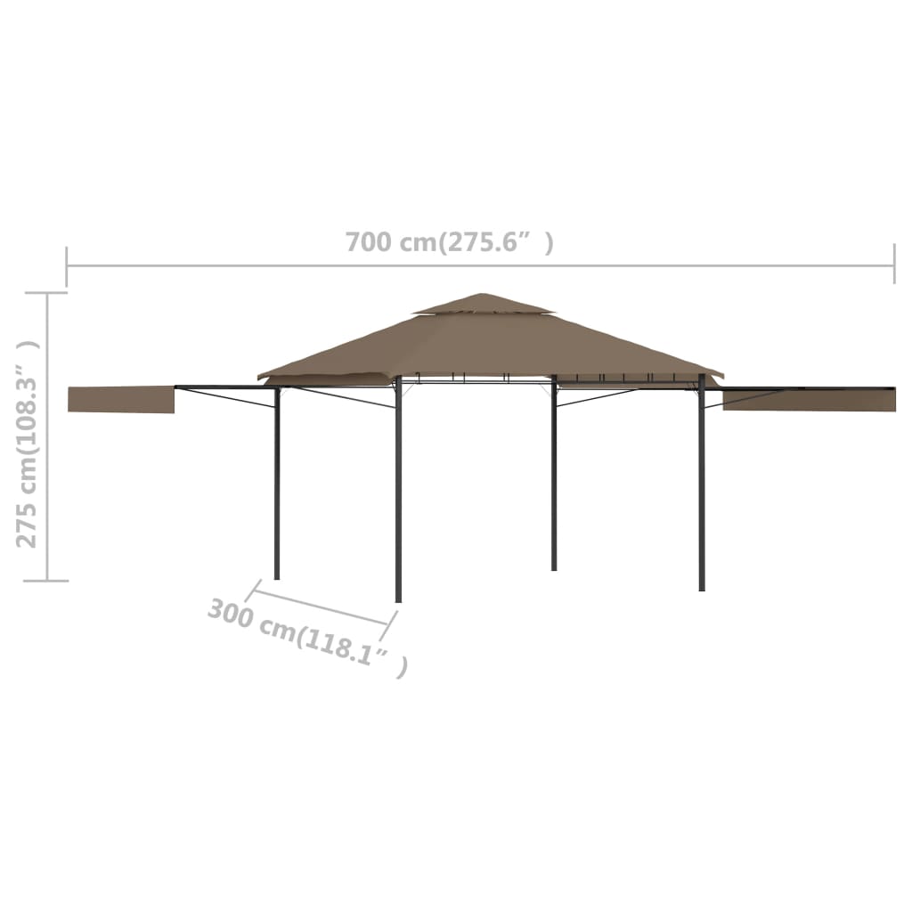 vidaXL Paviljon z dvojno raztegljivo streho 3x3x2,75 m taupe 180 g/m²