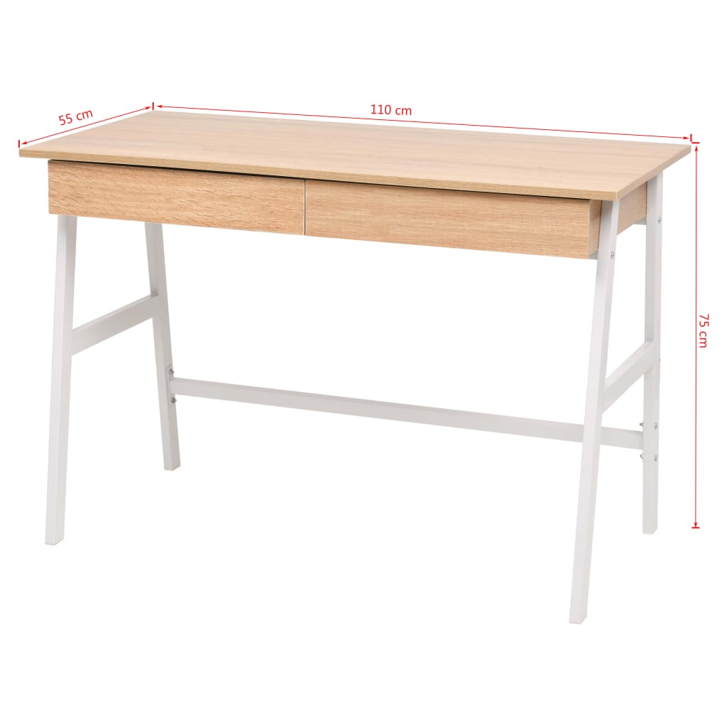 vidaXL Pisalna miza 110x55x75 cm barva hrasta in bela
