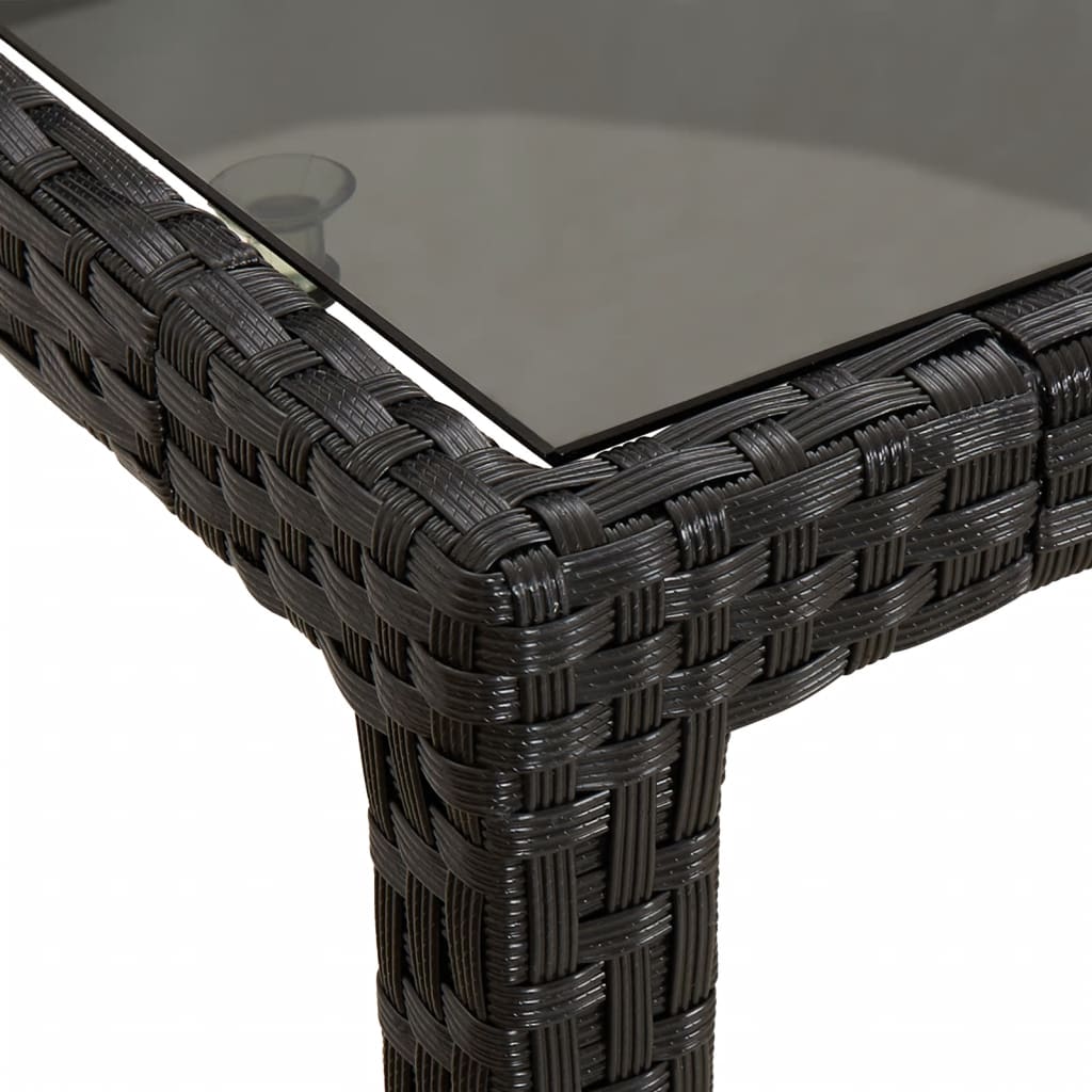 vidaXL Vrtna miza črna 190x90x75 cm kaljeno steklo in poli ratan