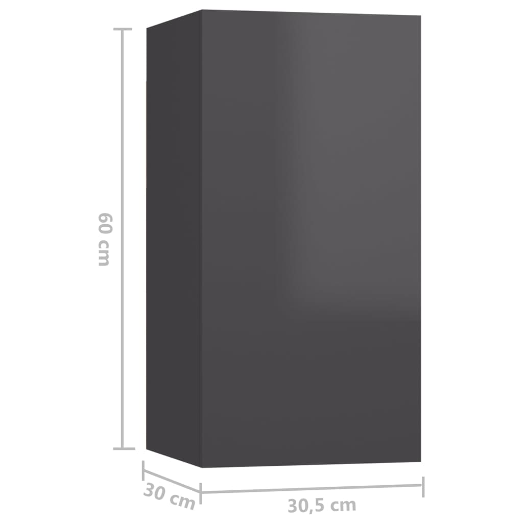 vidaXL TV omarica 2 kosa visok sijaj siva 30,5x30x60 cm iverna plošča