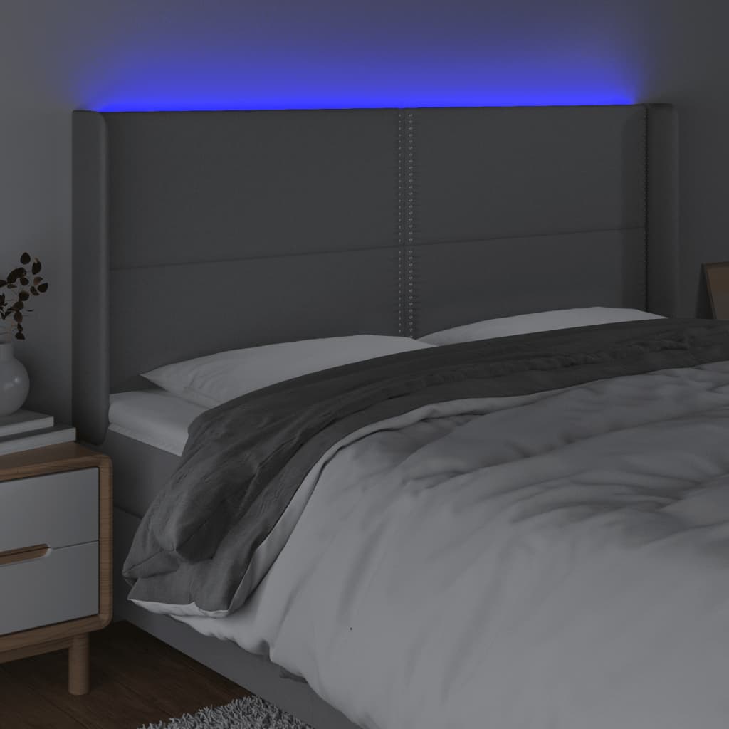 vidaXL LED posteljno vzglavje svetlo sivo 203x16x118/128 cm blago