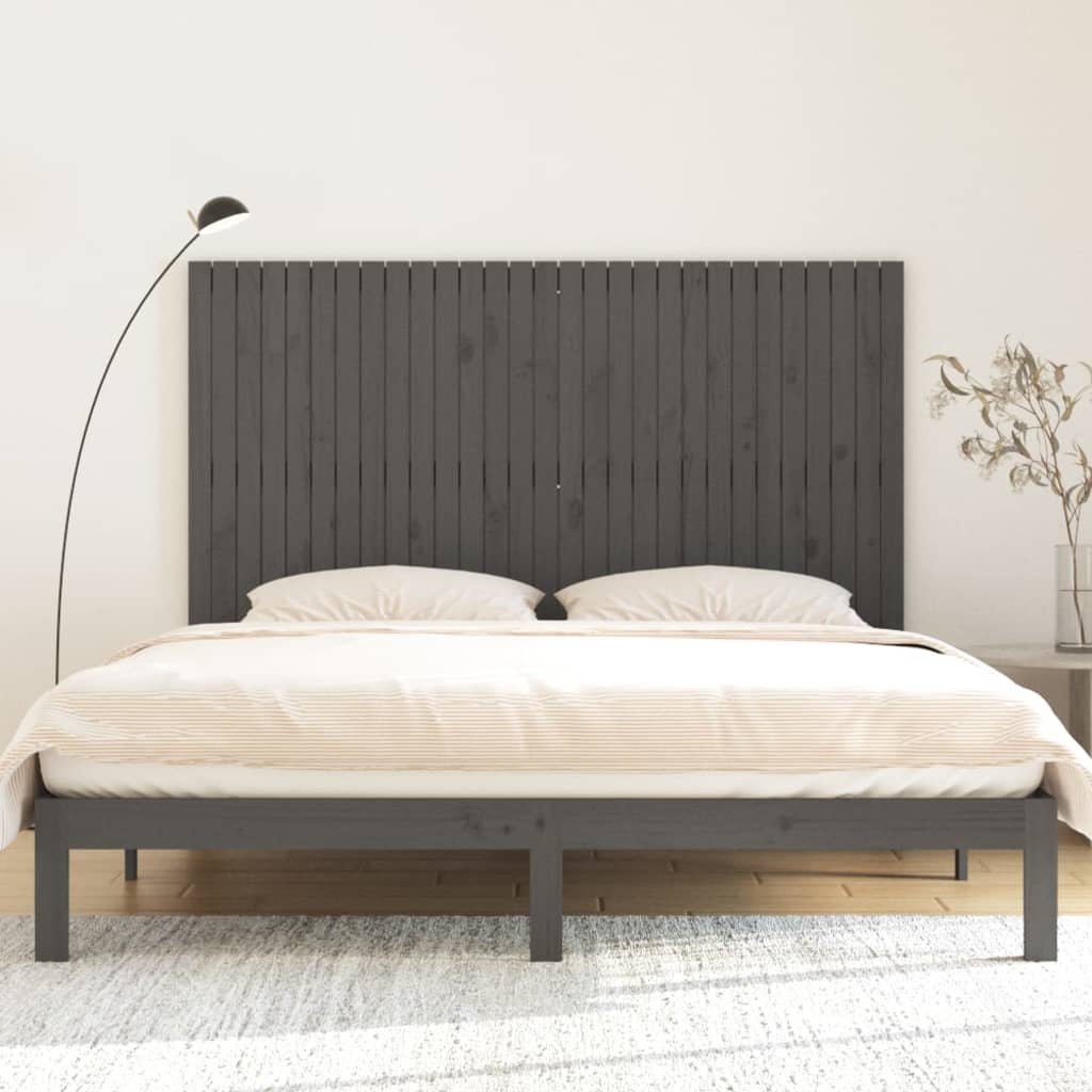 vidaXL Stensko posteljno vzglavje sivo 185x3x110 cm trdna borovina