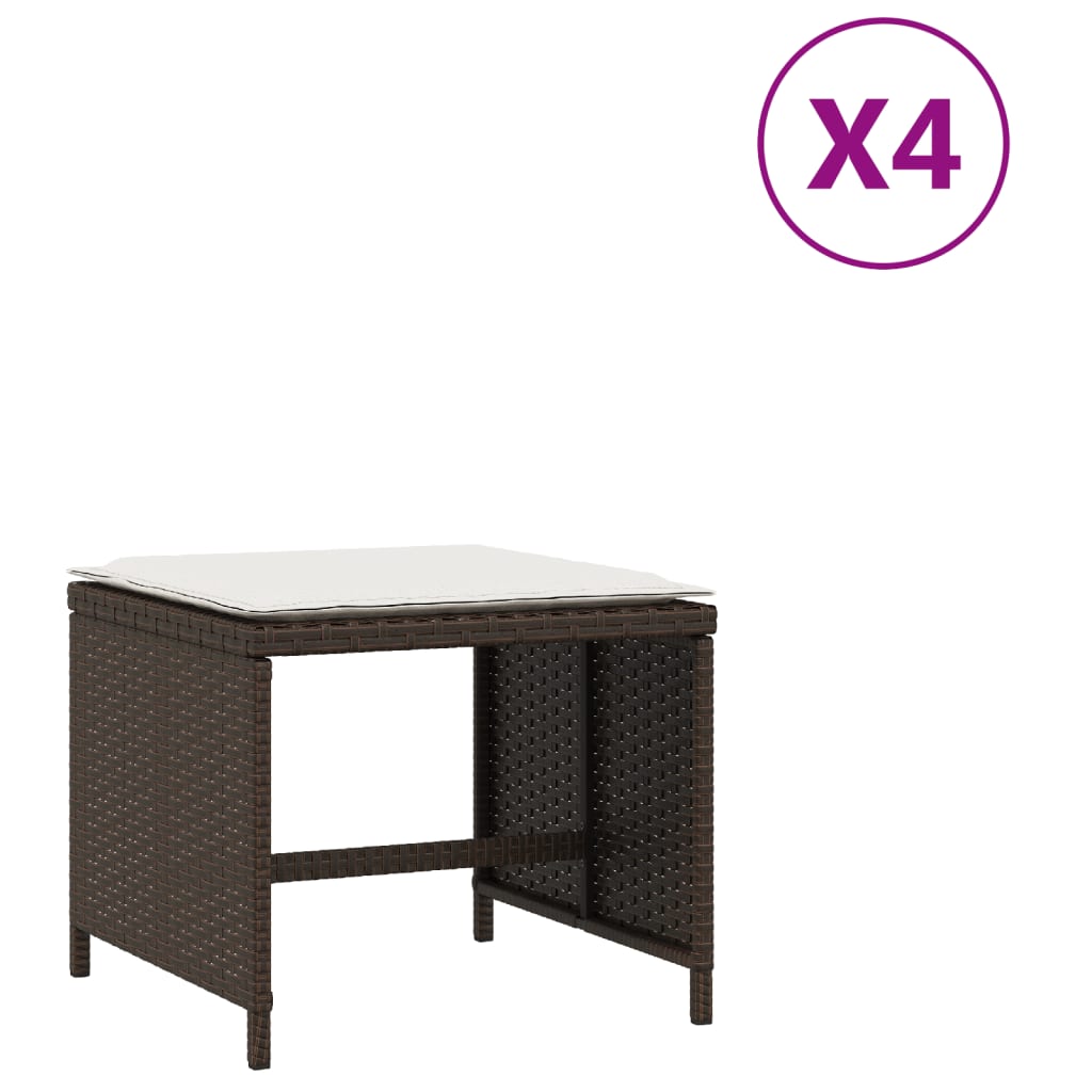 vidaXL Vrtni stolčki z blazinami 4 kosi rjavi 41x41x36 cm poli ratan