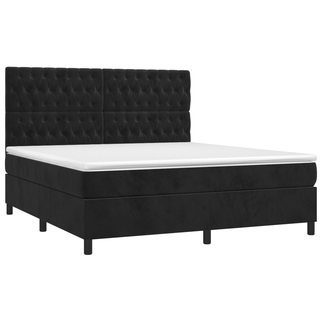 vidaXL Box spring postelja z vzmetnico LED črna 180x200 cm žamet
