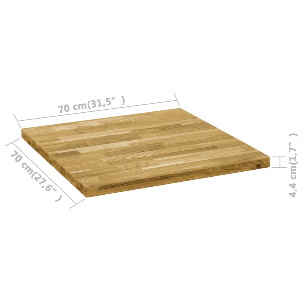 vidaXL Površina za mizo trden hrastov les kvadratna 44mm 70x70 cm