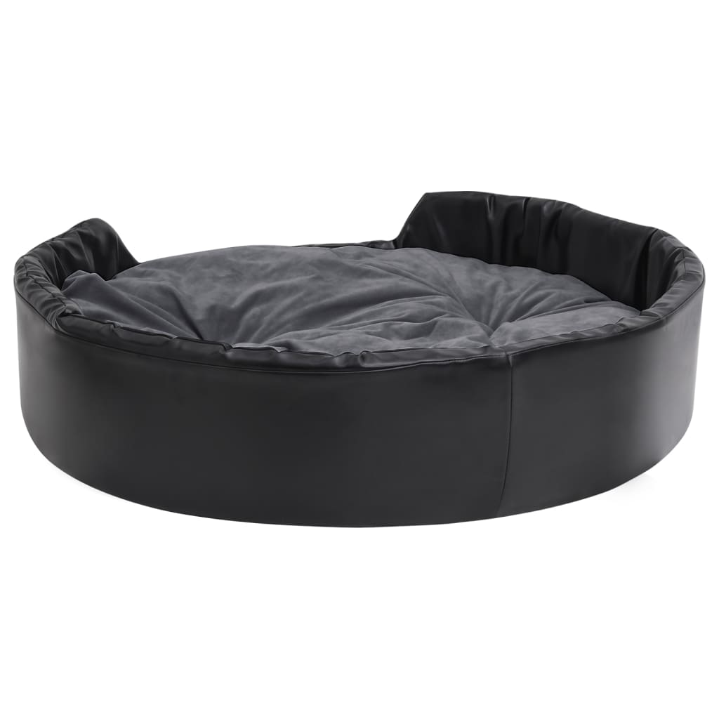 vidaXL Pasja postelja črna in temno siva 99x89x21 cm pliš in um. usnje