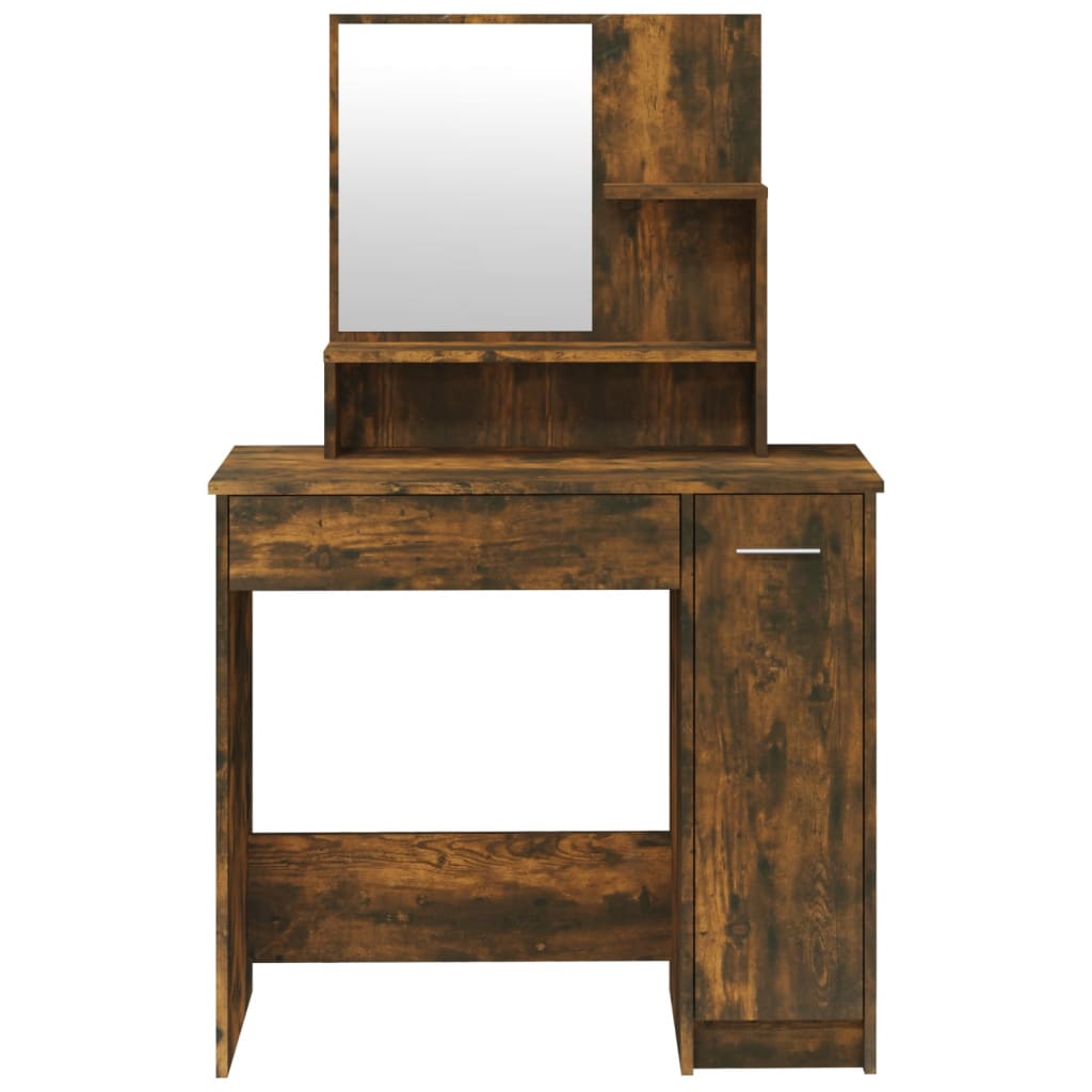 vidaXL Toaletna mizica z ogledalom dimljeni hrast 86,5x35x136 cm