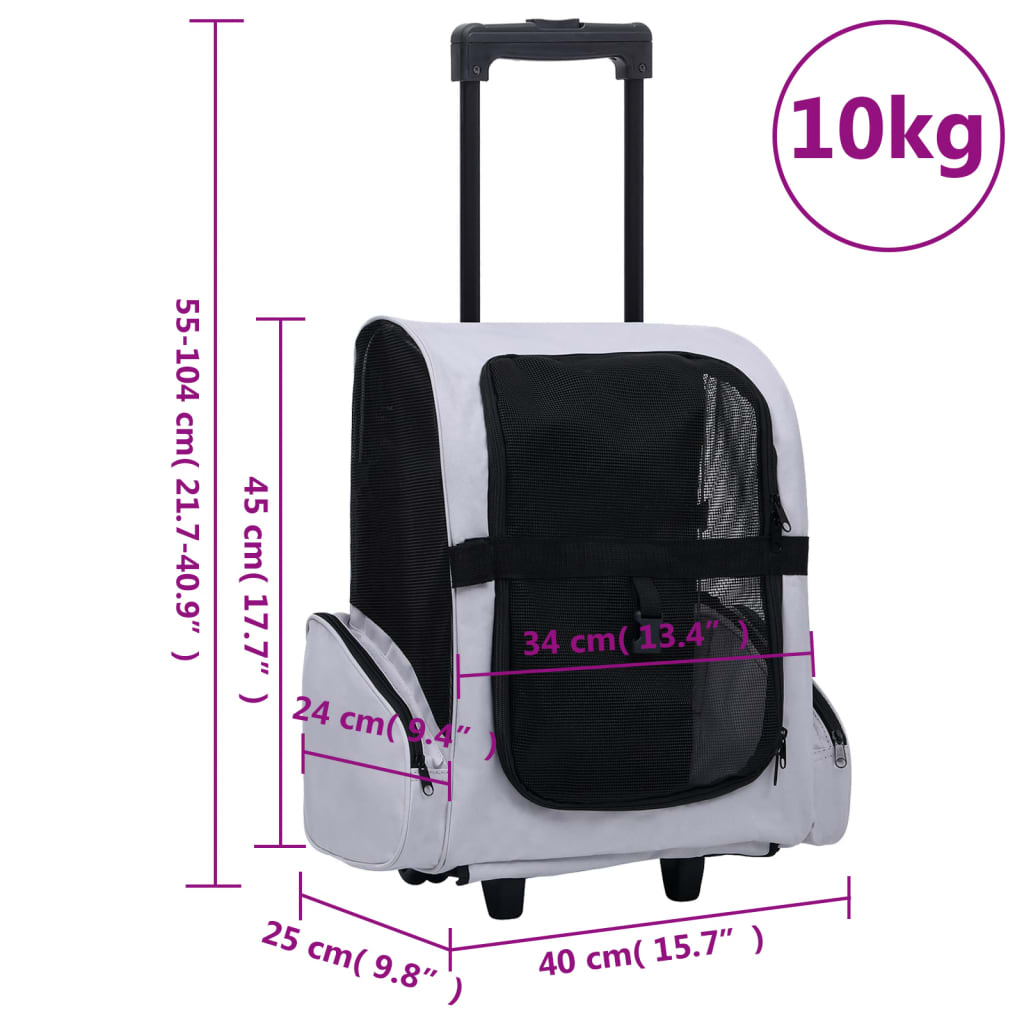 vidaXL Zložljiv večnamenski voziček za hišne ljubljenčke siv