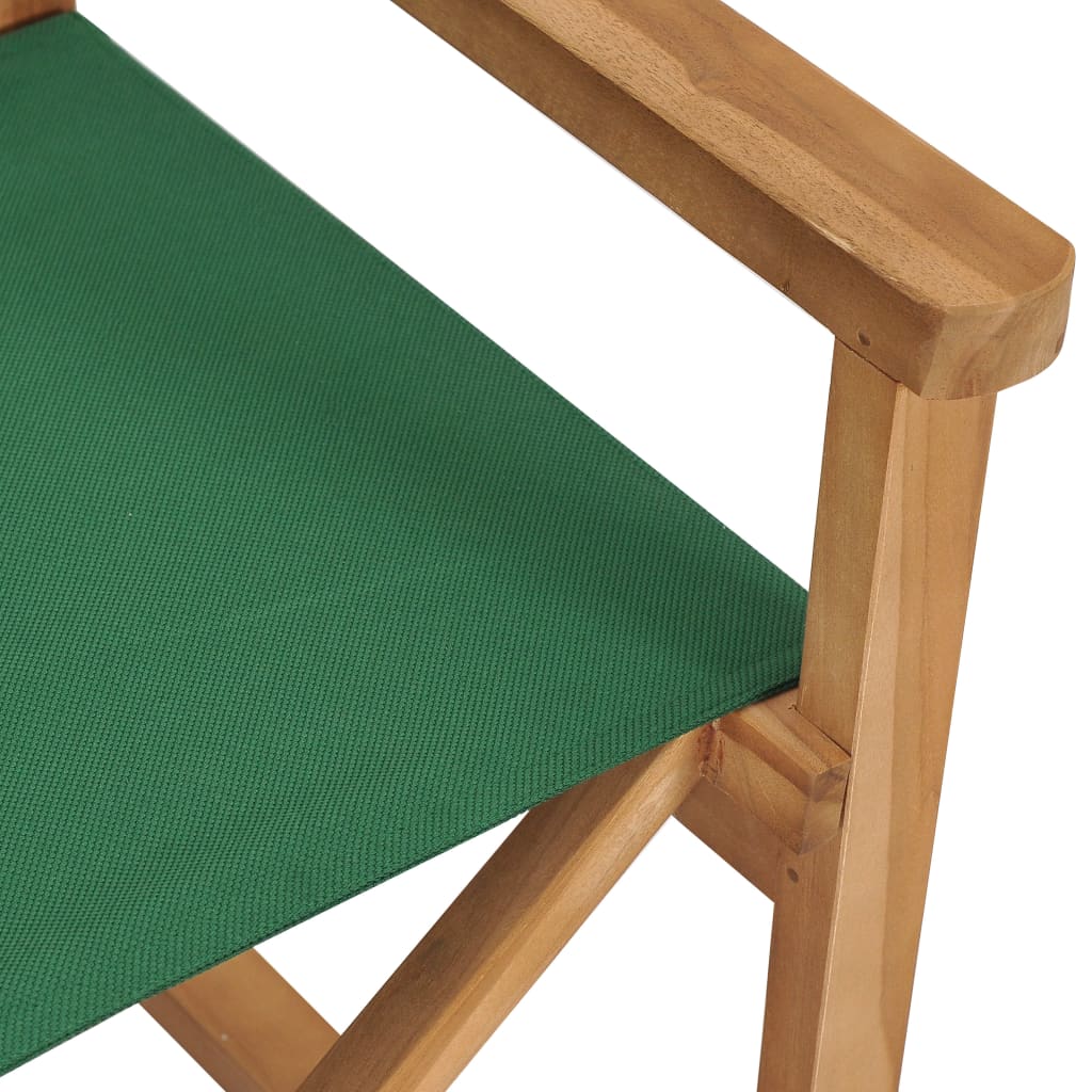 vidaXL Zložljiv režiserski stol trdna tikovina zelen