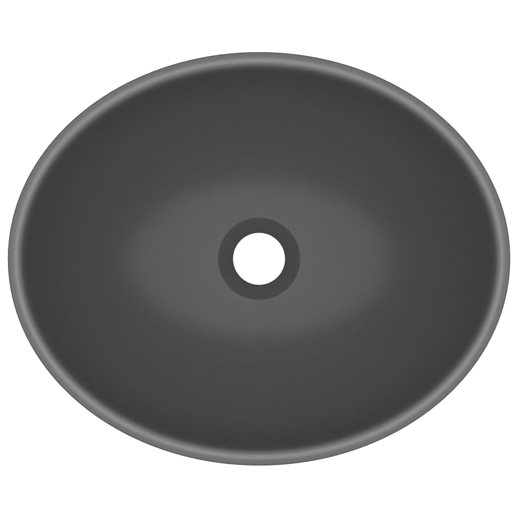 vidaXL Razkošen umivalnik ovalen mat temno siv 40x33 cm keramičen
