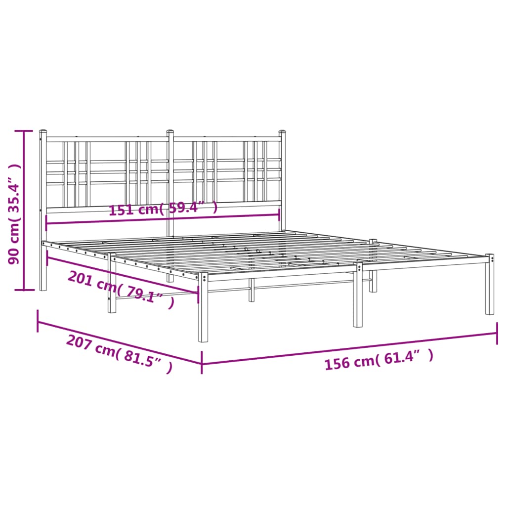 vidaXL Kovinski posteljni okvir z vzglavjem črn 150x200 cm
