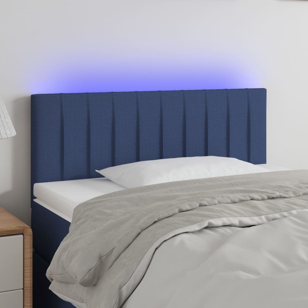 vidaXL LED posteljno vzglavje modro 80x5x78/88 cm blago