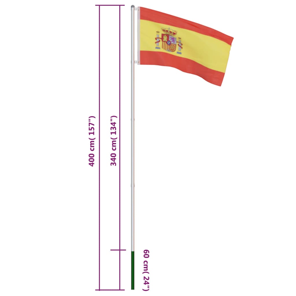 vidaXL Zastava Španije in aluminijast zastavni drog 4 m
