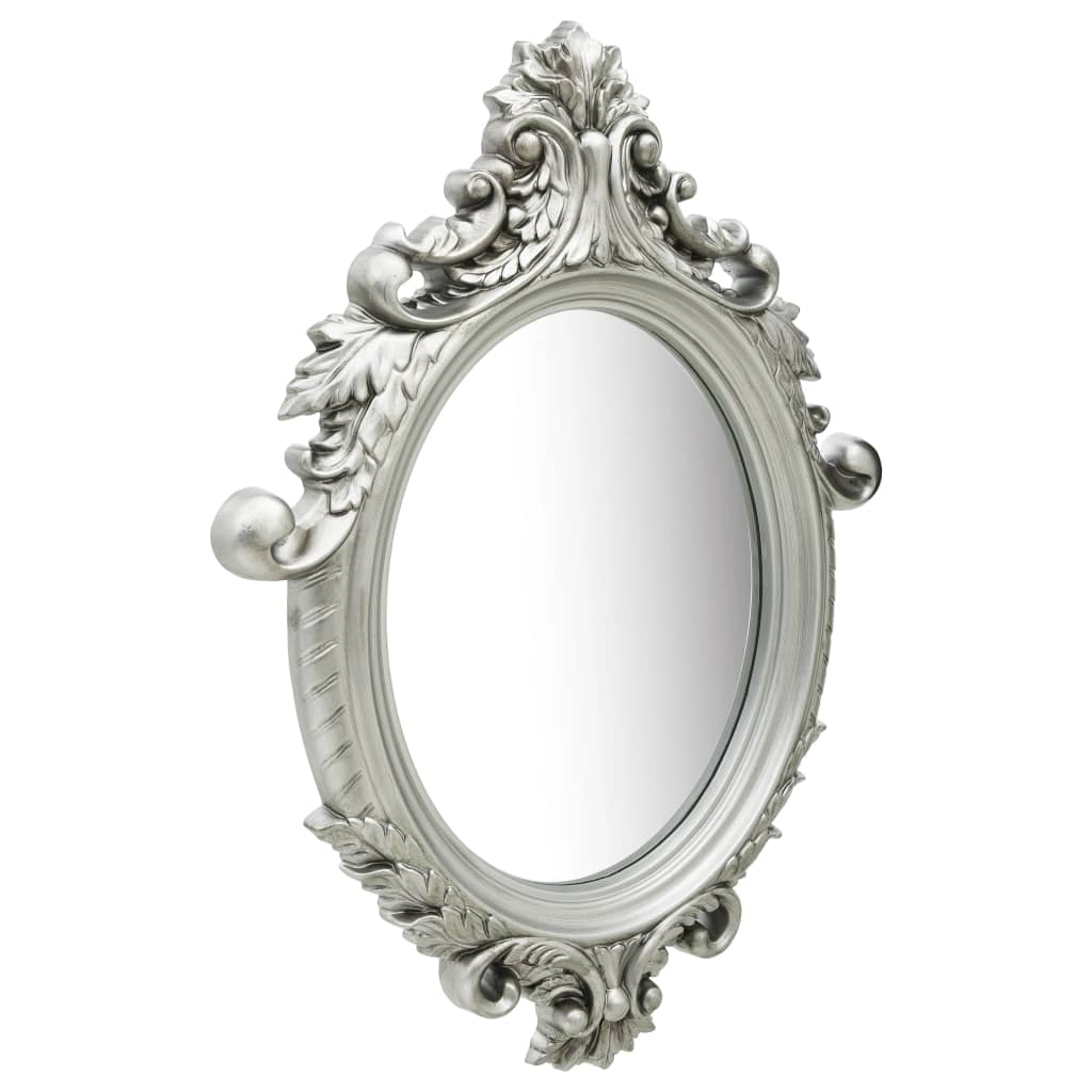 vidaXL Stensko ogledalo v grajskem stilu 56x76 cm srebrno