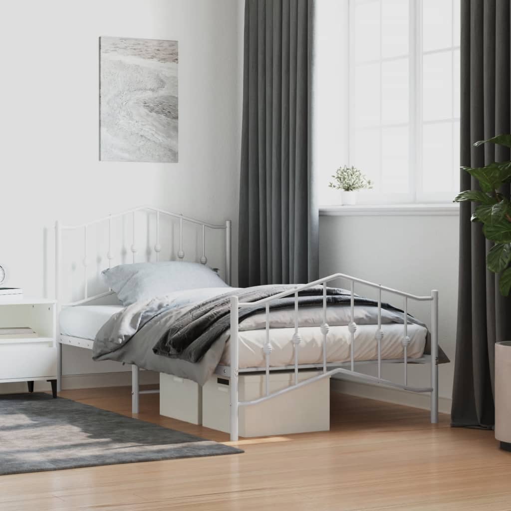vidaXL Kovinski posteljni okvir z vzglavjem in vznožjem bel 100x190 cm