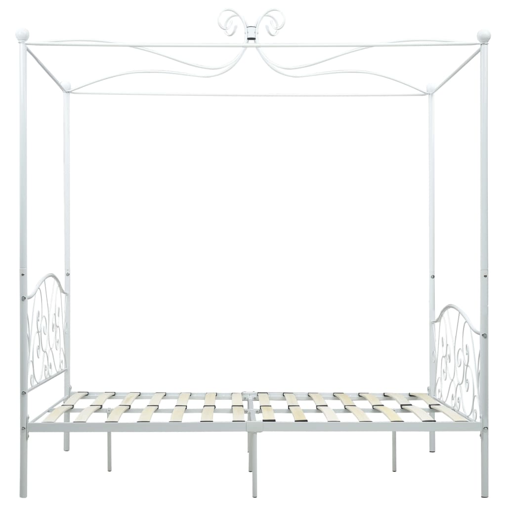 vidaXL Posteljni okvir z ogrodjem za baldahin bel kovinski 120x200 cm