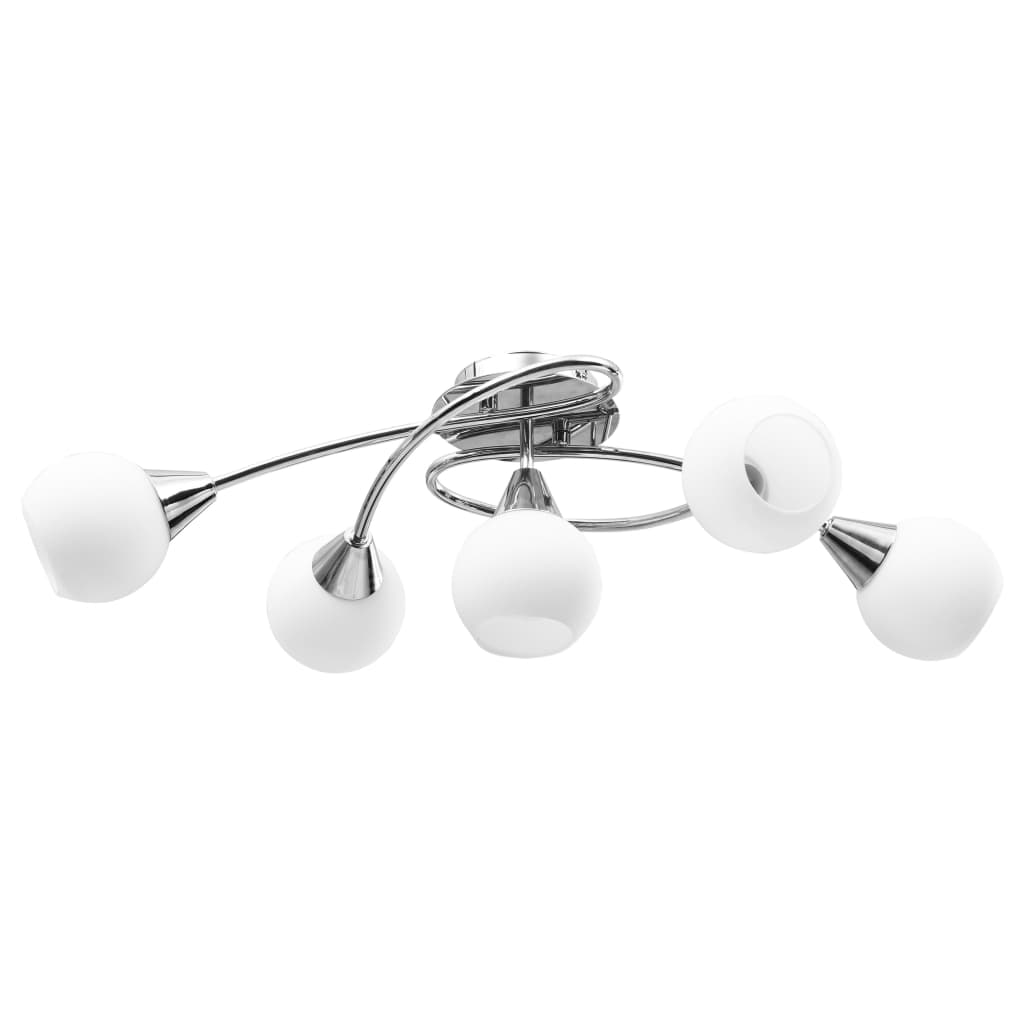 vidaXL Stropna svetilka s keramičnimi senčniki za 5 E14 žarnic bela