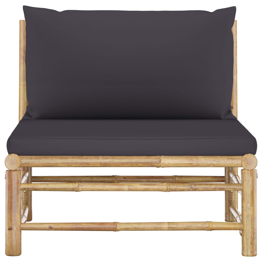vidaXL Vrtni sredinski kavč s temno sivimi blazinami bambus