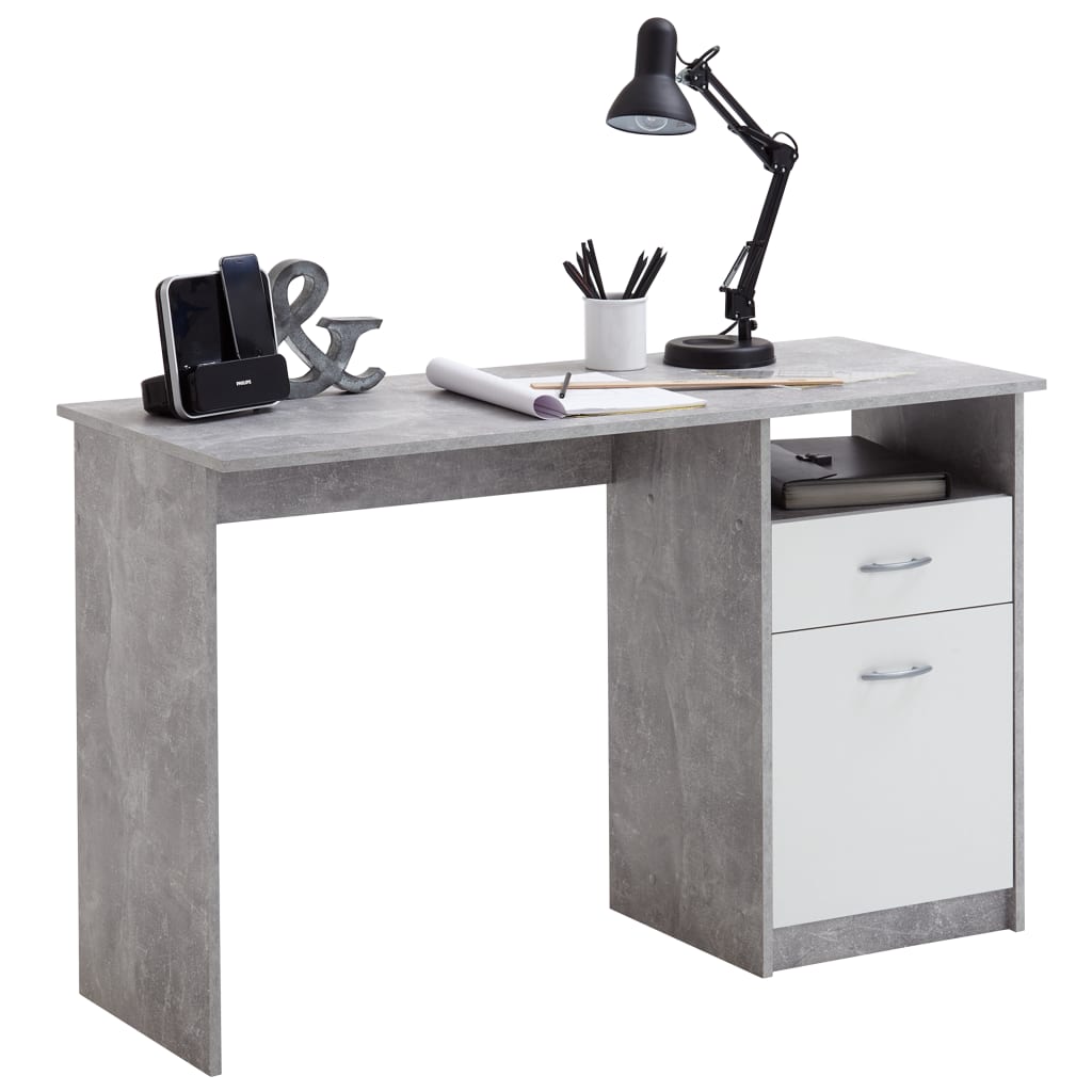 FMD Pisalna miza z 1 predalom 123x50x76,5 betonsko siva in bela