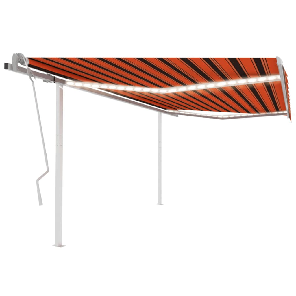 vidaXL Ročno zložljiva tenda z LED lučkami 4x3 m oranžna in rjava