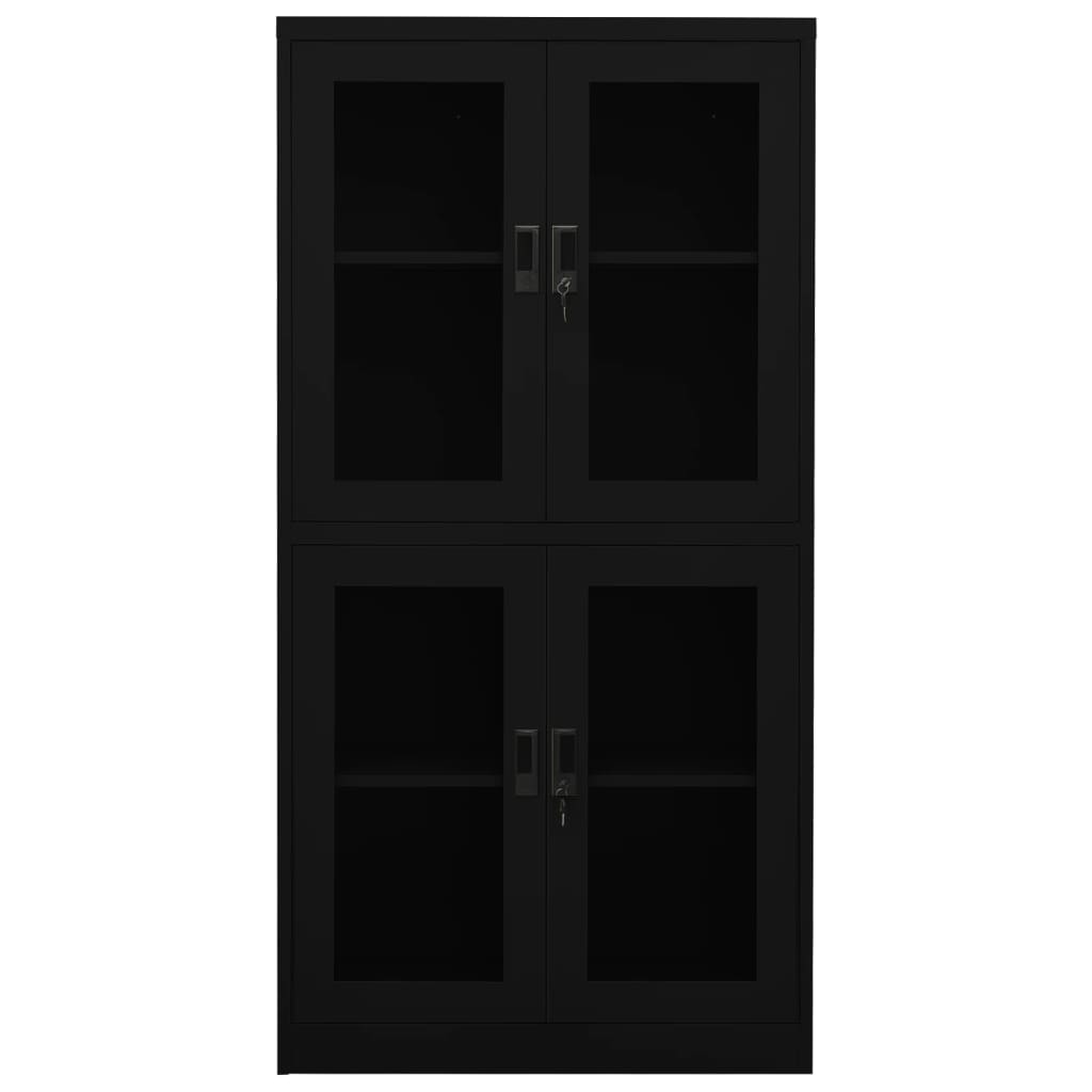 vidaXL Pisarniška omara črna 90x40x180 cm jeklo in kaljeno steklo