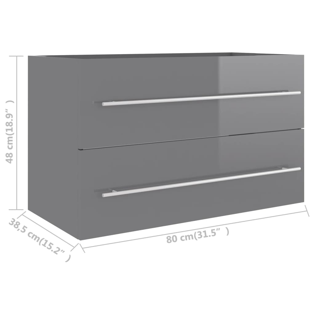 vidaXL 2-delni komplet kopalniškega pohištva visok sijaj sive barve
