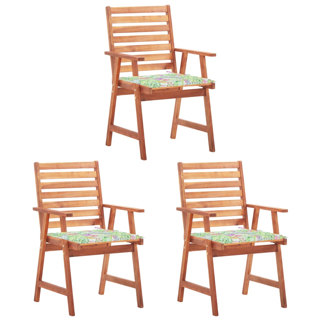 vidaXL Vrtni jedilni stoli 3 kosi z blazinami trden akacijev les