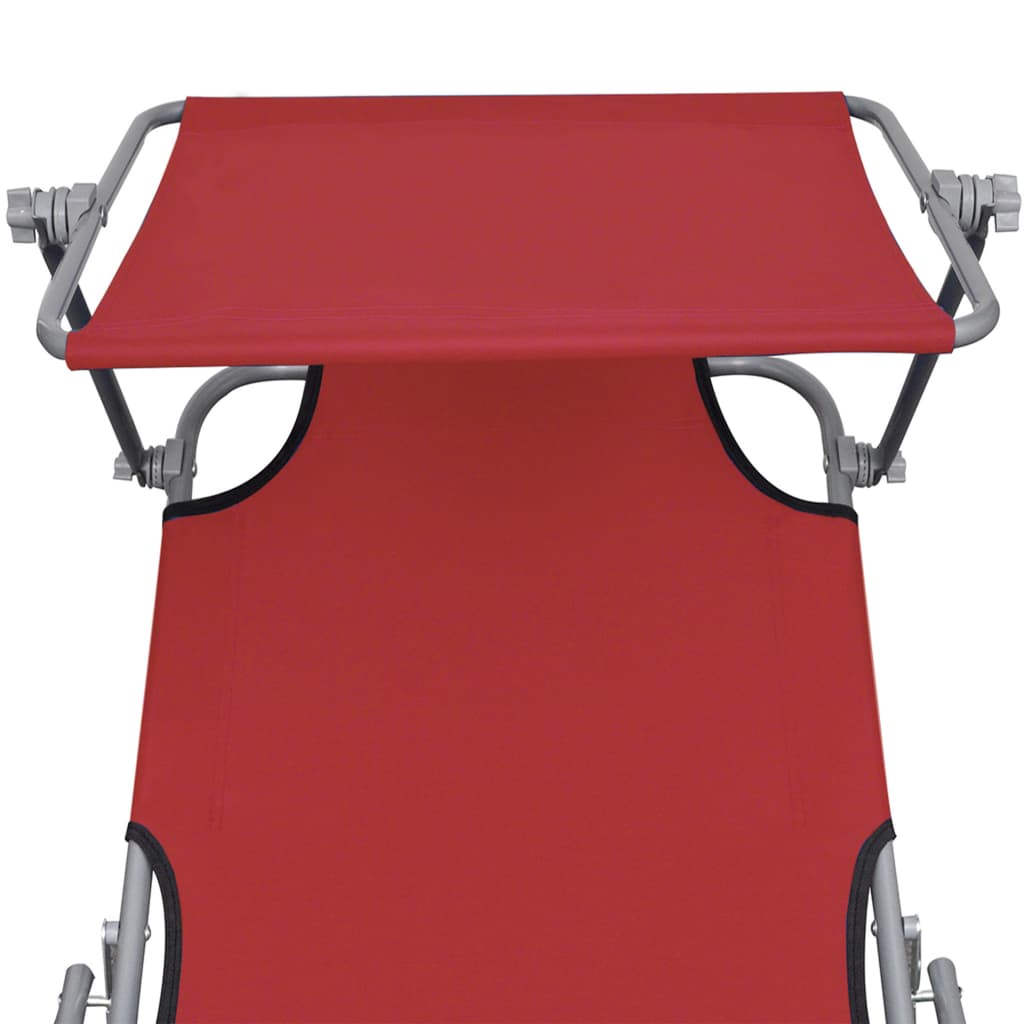 vidaXL Zložljiv ležalnik s streho rdeč aluminij