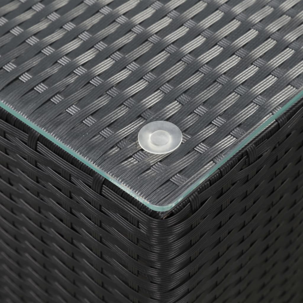 vidaXL Stranske mizice 3 kosi s stekleno površino črn poli ratan