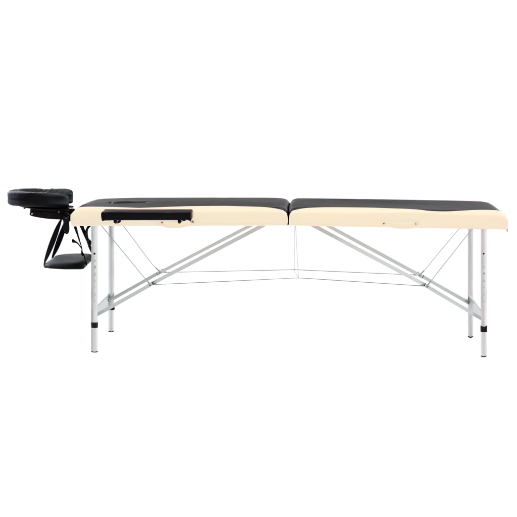 vidaXL 2-conska zložljiva masažna miza aluminij črna in bež