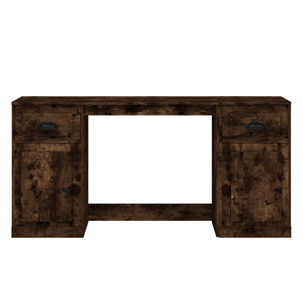 vidaXL Pisalna miza z omaricami dimljen hrast inženirski les