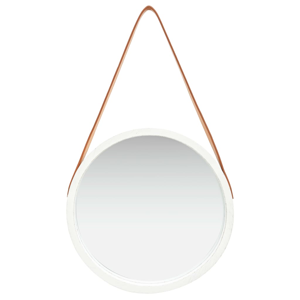 vidaXL Stensko ogledalo s pasom 40 cm belo