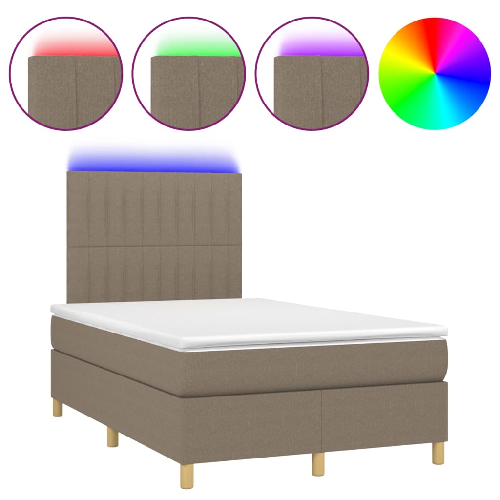 vidaXL Box spring postelja z vzmetnico LED taupe 120x200 cm blago
